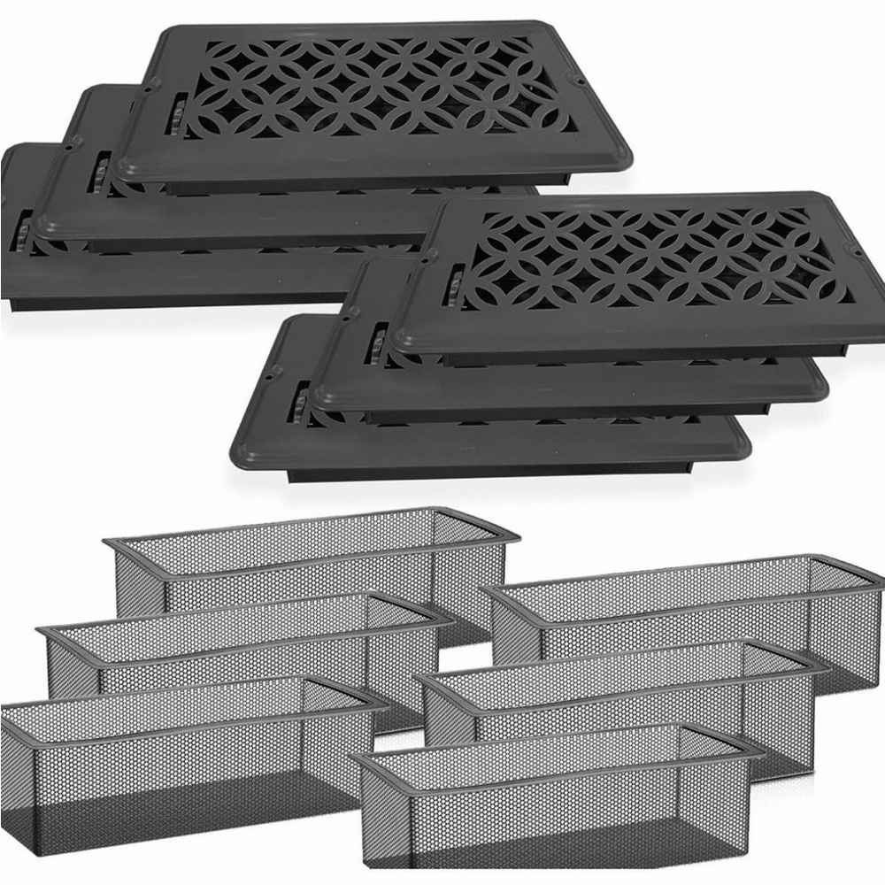 Floor Register Vent Cover & Mesh Filters Combo - Adjustable Airflow Lever, Pet